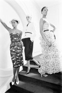 Models Diane Washington, Sandi Bass and Lynn Watts at the Givenchy Atelier. On Feb. 21, 1979, Givenchy debuts the first and only Black couture model cabine in fashion's history.