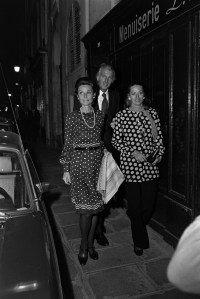 Fashion designer Hubert de Givenchy leaving the L'Orangerie restaurant with actress Audrey Hepburn and model Capucine in Paris.
