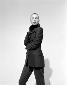 Model Kate Moss poses in a look from the CK by Calvin Klein fall 1996 collection on Feb. 16, 1996, in New York City.